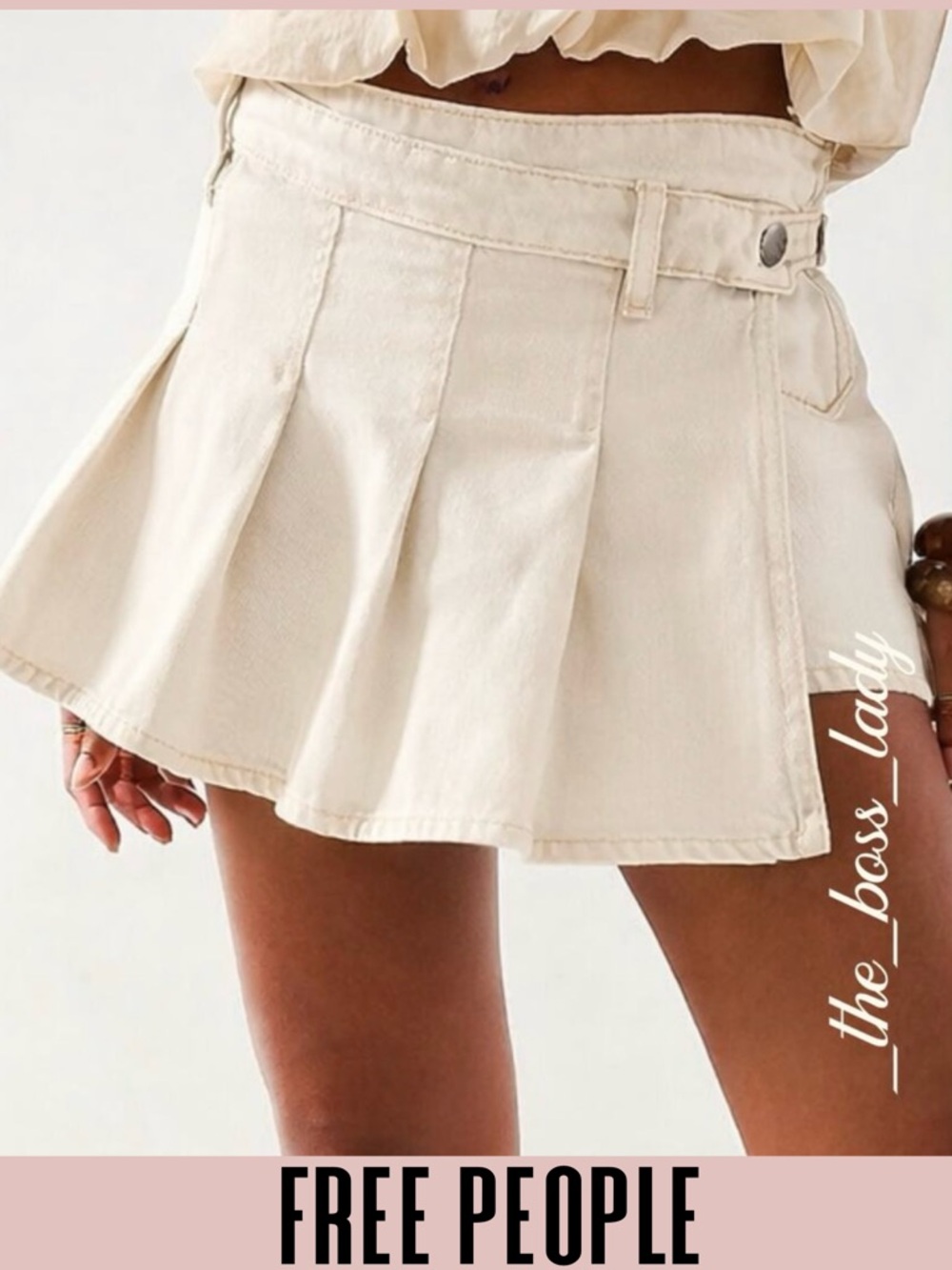 Free People denim skort pleated 25 cotton low rise mini